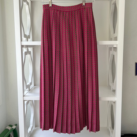 Vintage 80's Ralph Lauren 100% Wool Midi Pleated Medallion Skirt Pink Size 6 USA - Picture 1 of 12